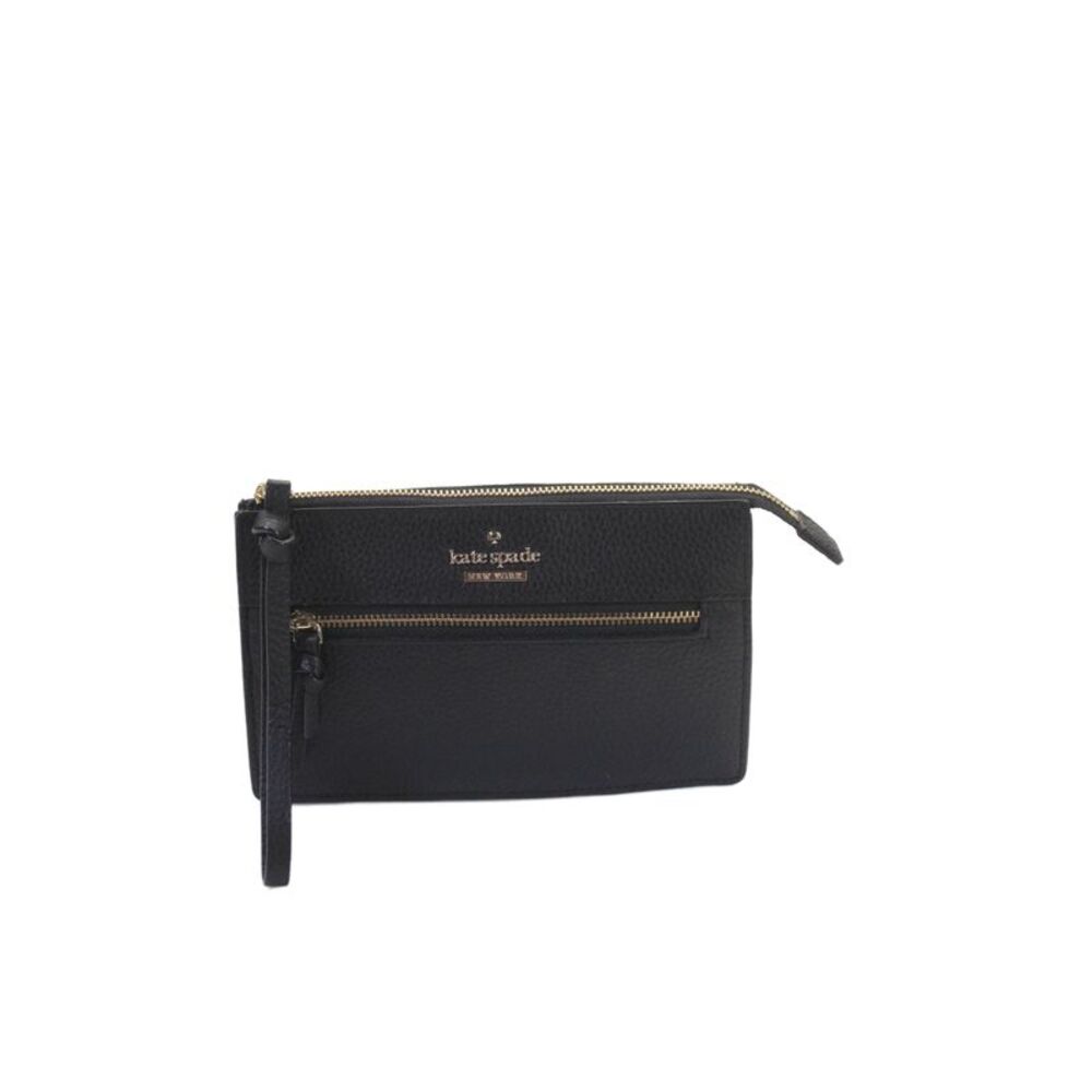 Kate Spade Womens Leather Striped Interior Zip Wristlet Black